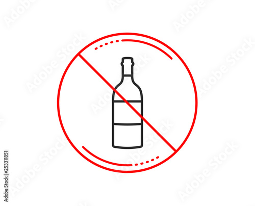 No or stop sign. Wine bottle line icon. Merlot or Cabernet Sauvignon sign. Caution prohibited ban stop symbol. No  icon design.  Vector