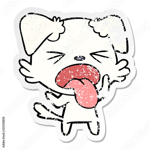 distressed sticker of a cartoon disgusted dog