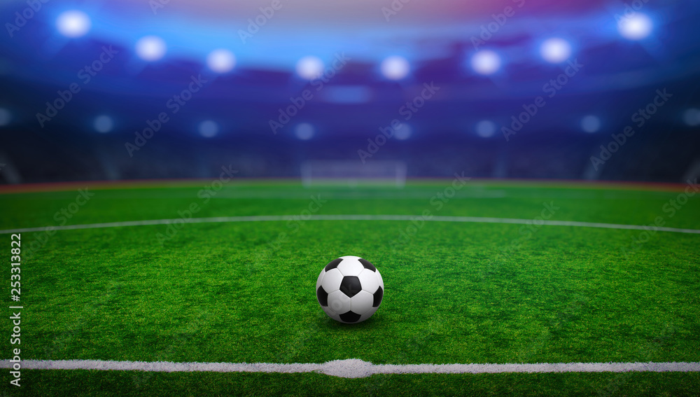 Fototapeta premium Piłka nożna na stadionie z oświetleniem