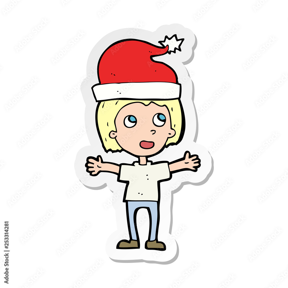 sticker of a cartoon boy in christmas hat sticker of a cartoon boy in christmas hat