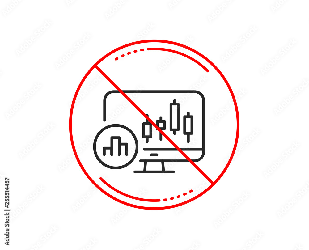 No or stop sign. Candlestick chart line icon. Analytics graph sign. Market analytics symbol. Caution prohibited ban stop symbol. No icon design. Vector No or stop sign. Candlestick chart line icon. Analytics graph sign. Market analytics symbol. Caution prohibited ban stop symbol. No icon design. Vector