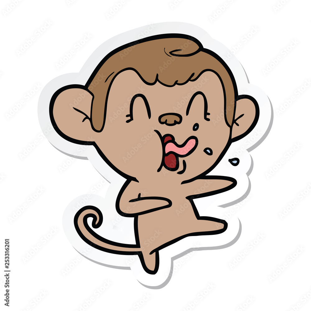 sticker of a crazy cartoon monkey dancing sticker of a crazy cartoon monkey dancing