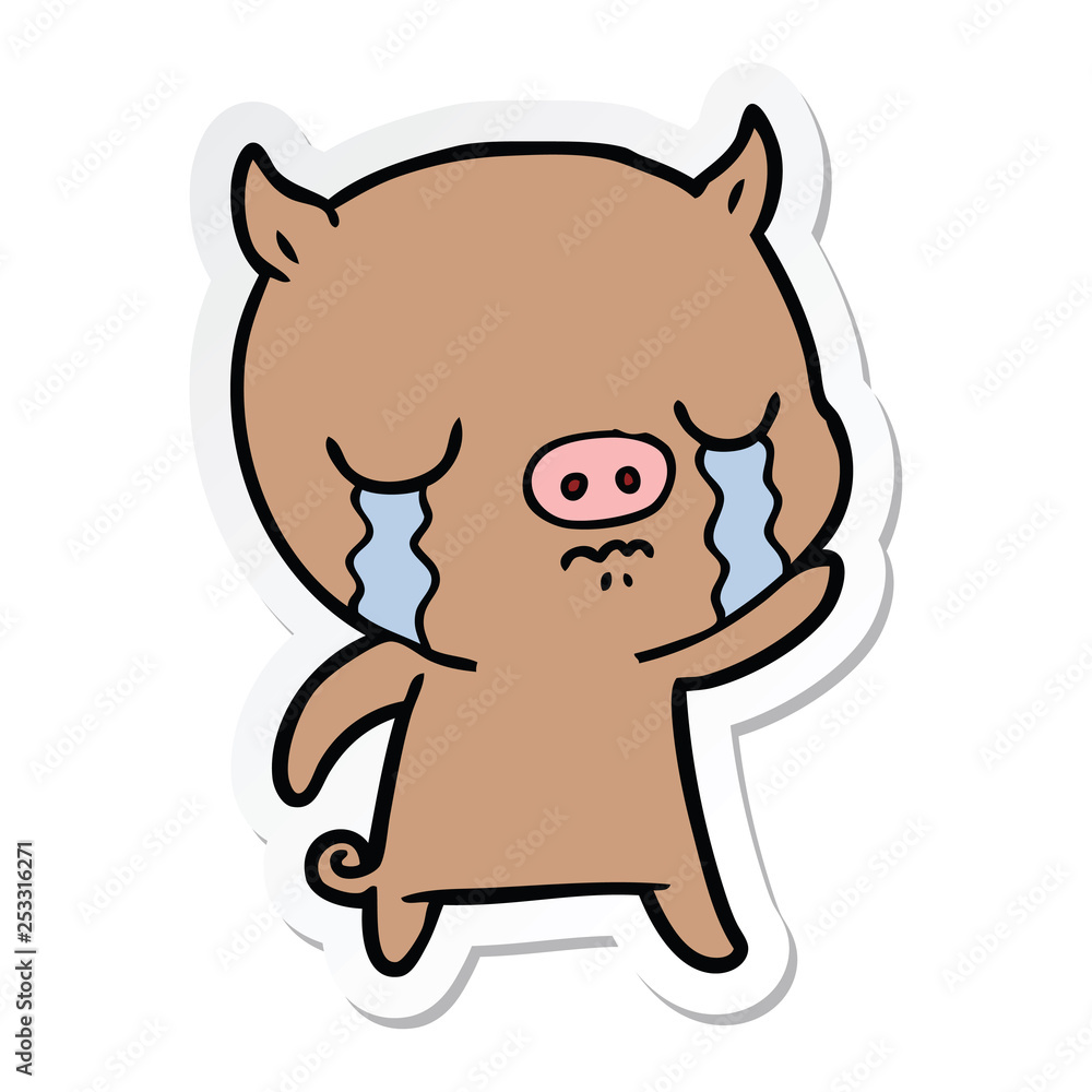 sticker of a cartoon pig crying waving goodbye sticker of a cartoon pig crying waving goodbye