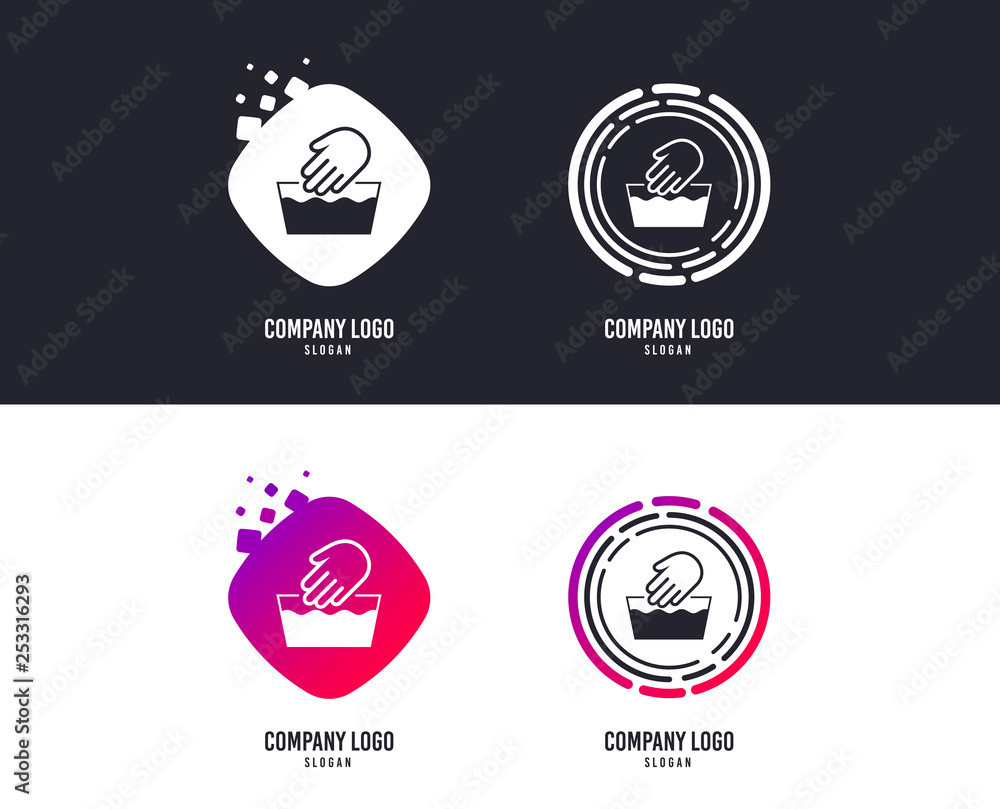 Logotype concept. Hand wash sign icon. Not machine washable symbol. Logo design. Colorful buttons with icons. Vector