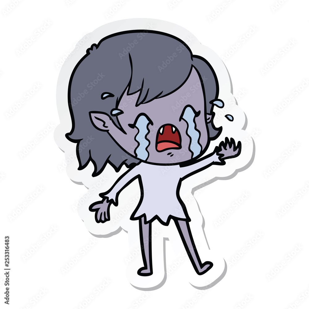 sticker of a cartoon crying vampire girl sticker of a cartoon crying vampire girl