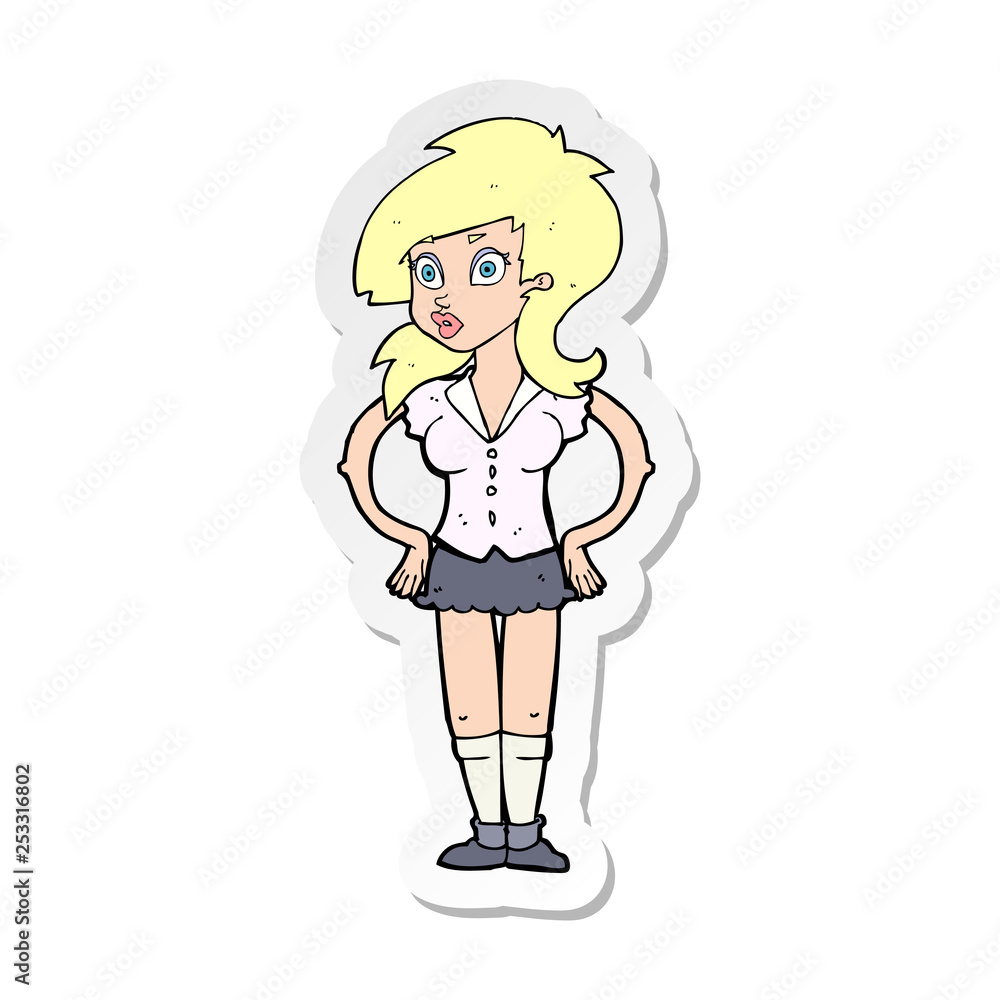 sticker of a cartoon pretty woman sticker of a cartoon pretty woman