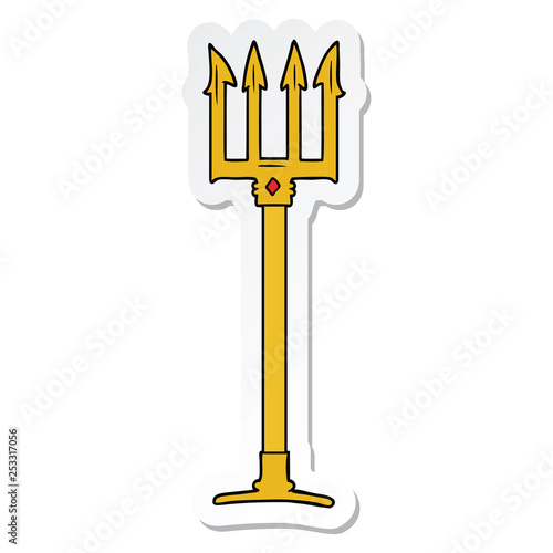 sticker of a cartoon trident