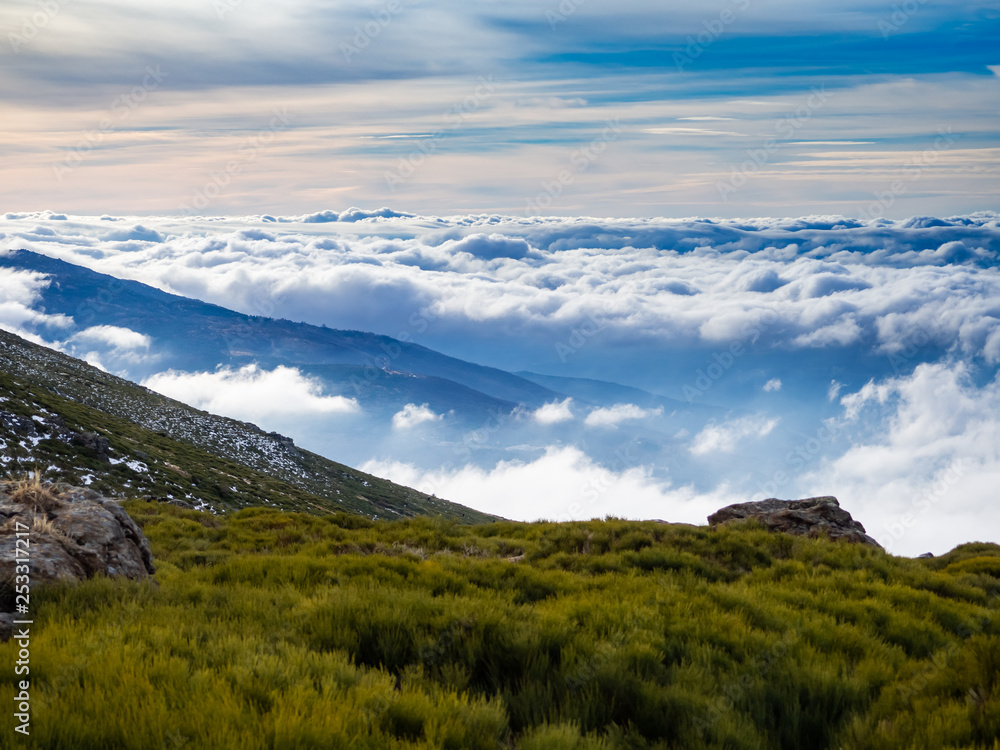 Landscape with a sea of clouds on the mountain in La Covatilla, Bejar (Salamanca)