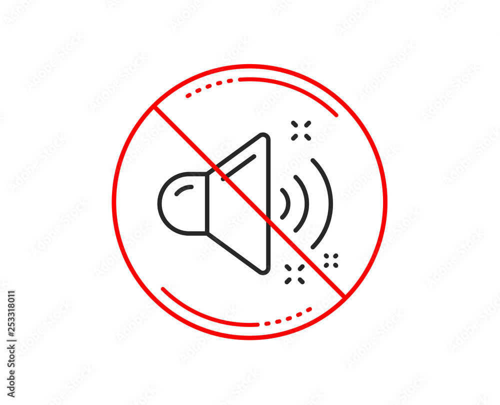 No or stop sign. Loud sound line icon. Music sound sign. Musical device symbol. Caution prohibited ban stop symbol. No icon design. Vector No or stop sign. Loud sound line icon. Music sound sign. Musical device symbol. Caution prohibited ban stop symbol. No icon design. Vector