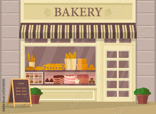 Bakehouse building or bakery store, shop exterior