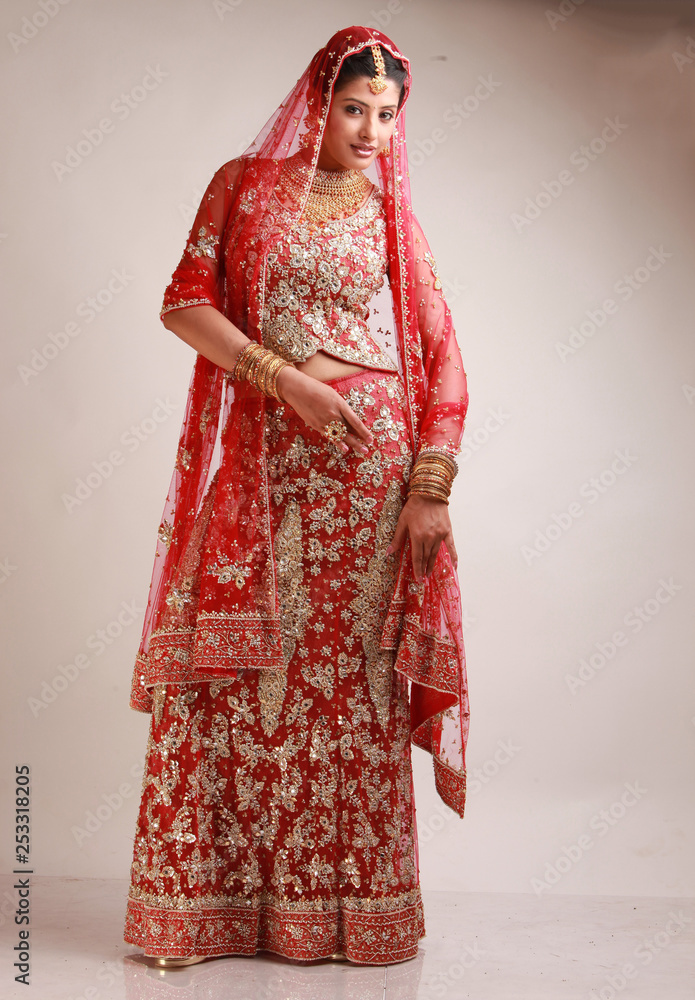 Indian bride in traditional bridal sari in studio lighting indoor Indian bride in traditional bridal sari in studio lighting indoor