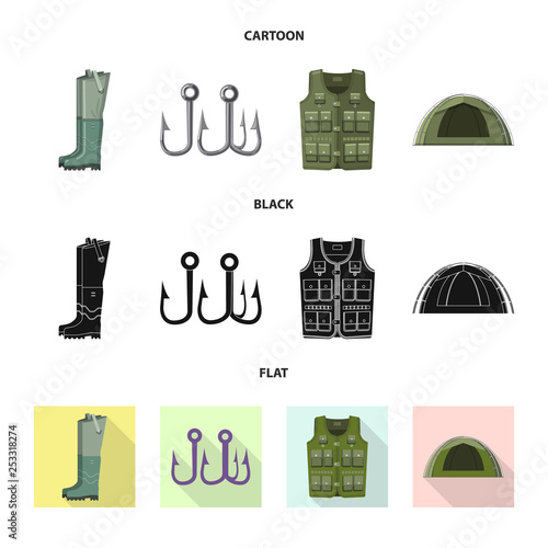 Vector design of fish and fishing symbol. Set of fish and equipment stock vector illustration.