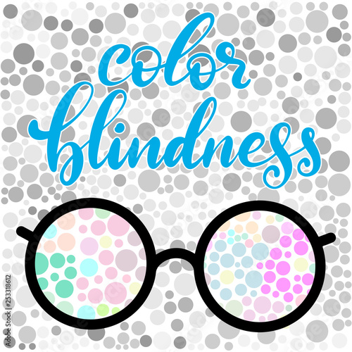 Lettering vector illustration of a word color blindness with test photo