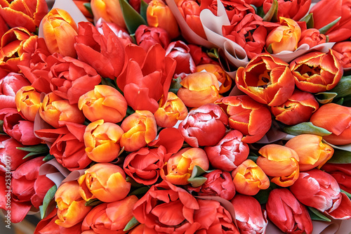 bouquets of red, yellow tulips gifts for women