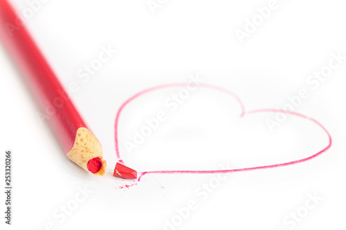 broken Heart red crayon broke divorce parting end love isolated photo