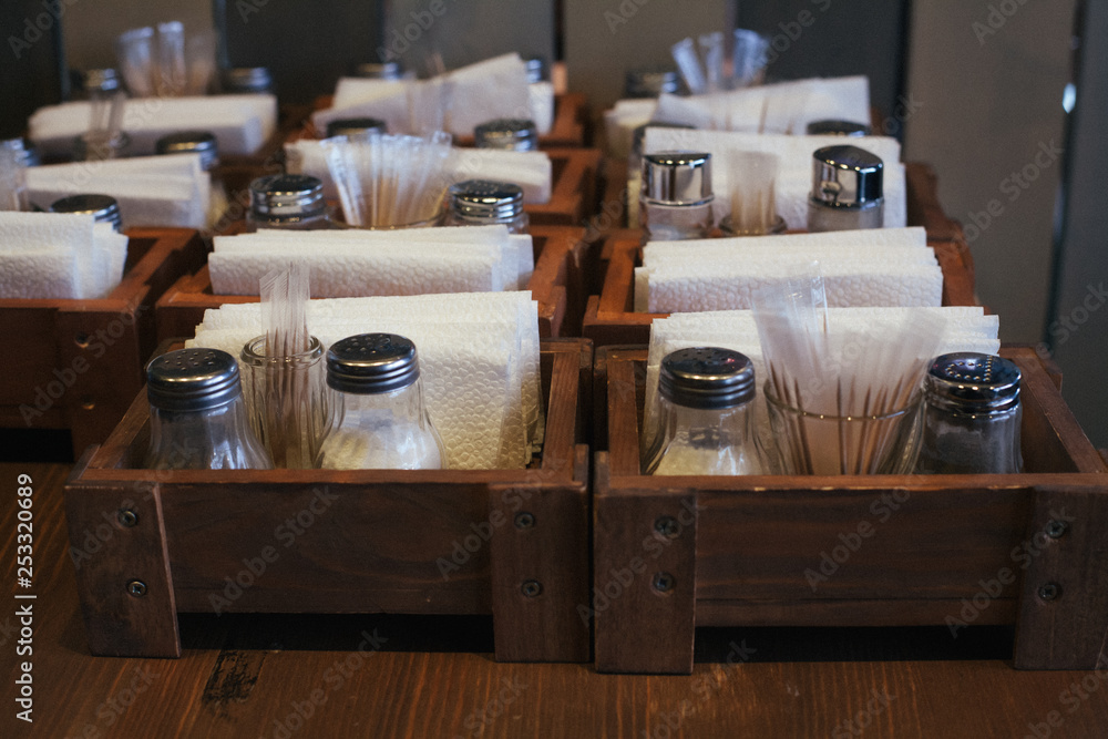 salt and pepper, napkins on the table salt and pepper, napkins on the table