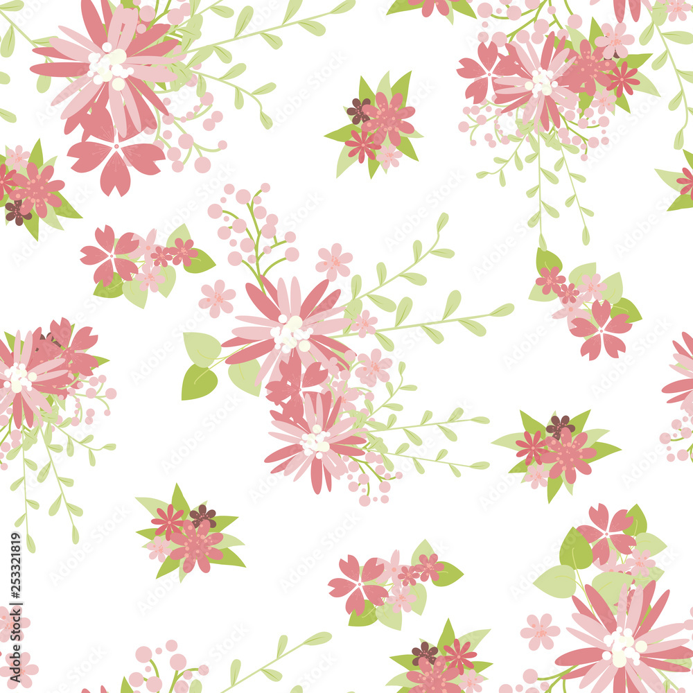 Vintage romantic trendy seamless pattern (tiling). Abstract flowers with soft colors for your design