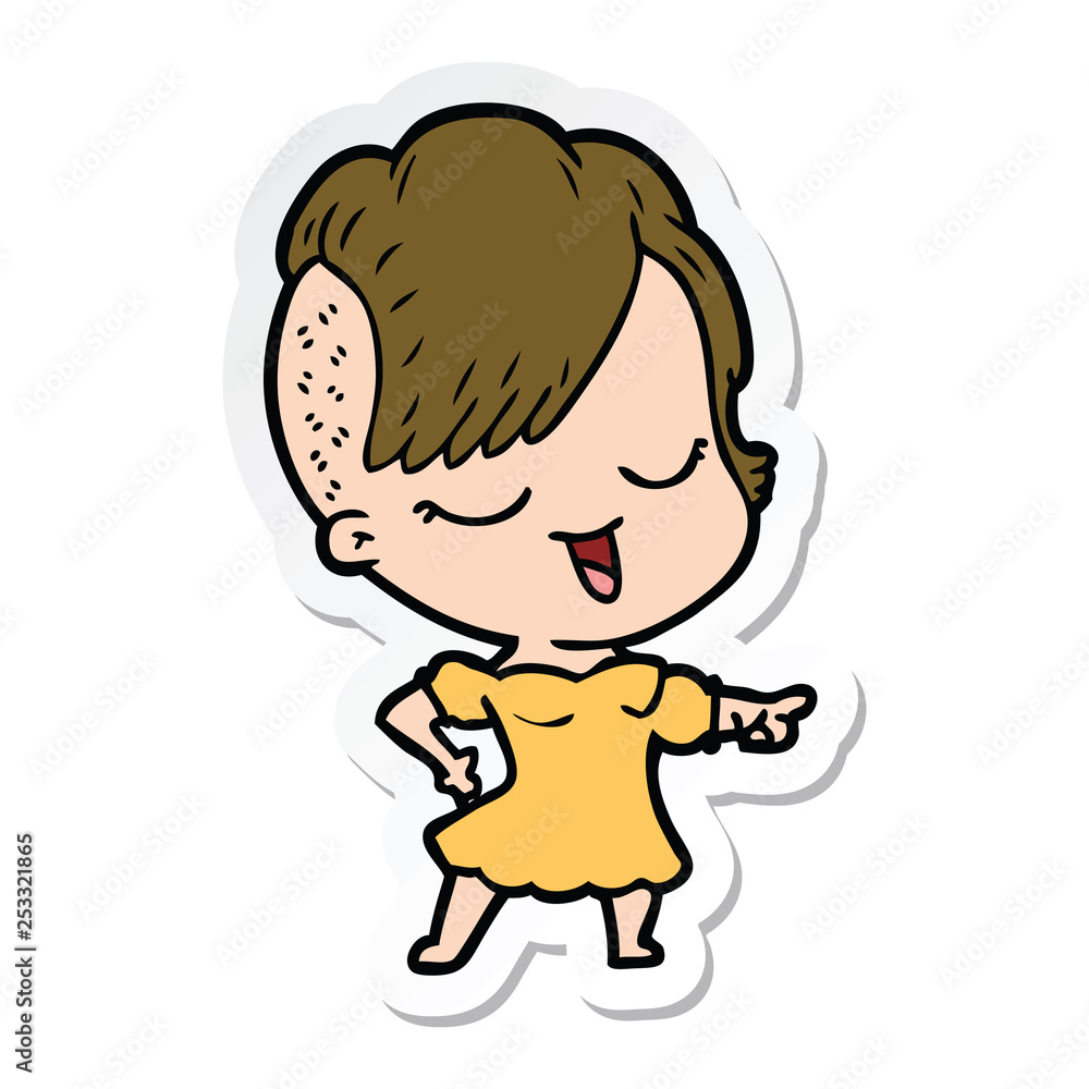 sticker of a happy cartoon girl sticker of a happy cartoon girl