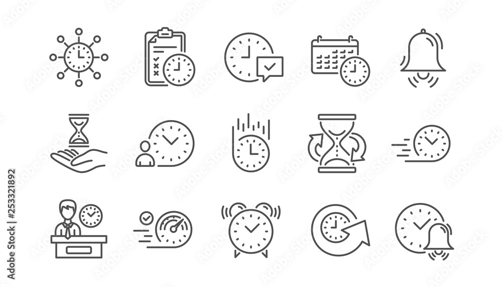 Time line icons. Calendar, Time management and Delivery. Hourglass linear icon set. Vector Time line icons. Calendar, Time management and Delivery. Hourglass linear icon set. Vector