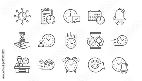 Time line icons. Calendar  Time management and Delivery. Hourglass linear icon set.  Vector