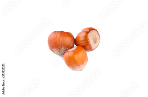 Raw hazelnuts isolated on a white background