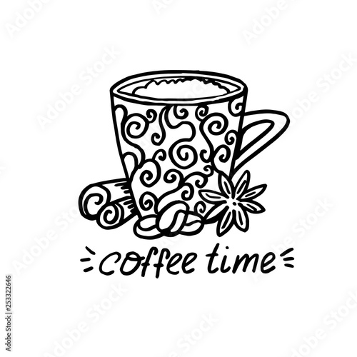  Cup of coffee with coffee beans and anise