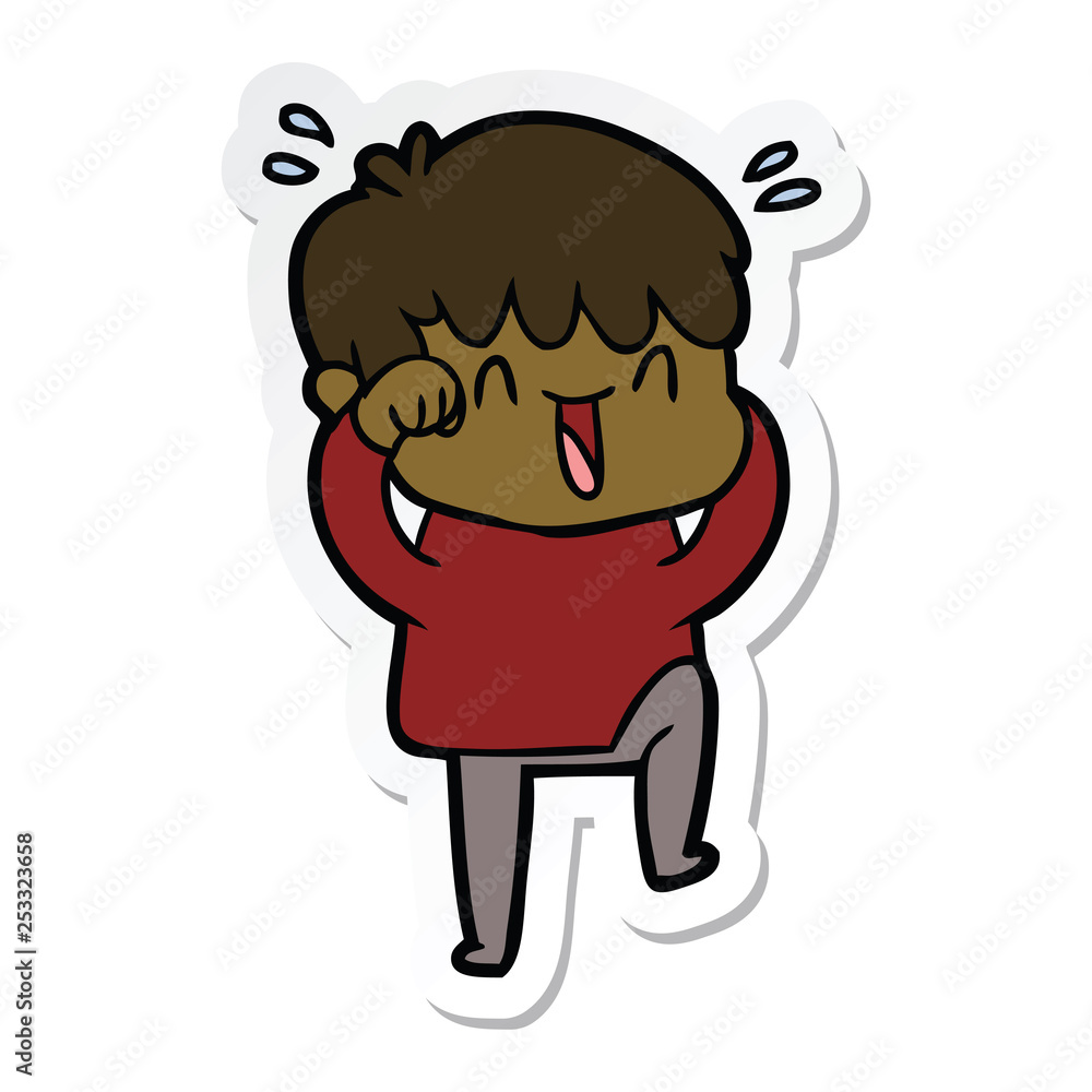 sticker of a cartoon laughing boy sticker of a cartoon laughing boy