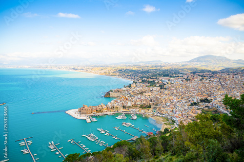 Aerial panoramic view of Castellammare del Golfo town  Trapani  Sicily  Italy