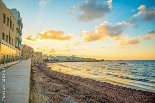 View of seaside of the sicilian city Trapani during sunset  Italy