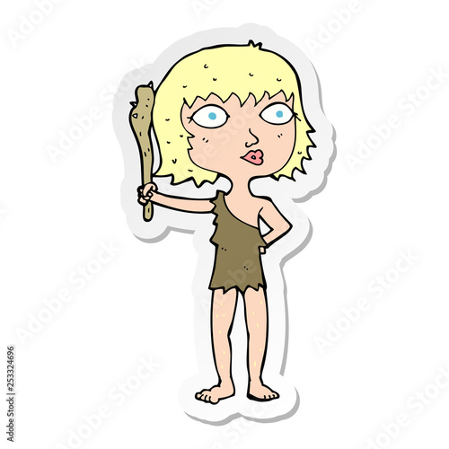 sticker of a cartoon cave woman