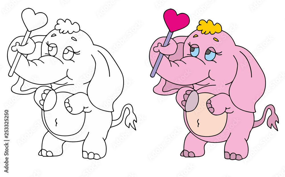 Fototapeta kolorowanki dla dzieci z zabawnymi zwierzętami,Walentynki, śliczny mały słoń z sercem-01.zip