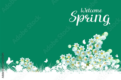 Welcome spring greeting card lilies of valley flowers