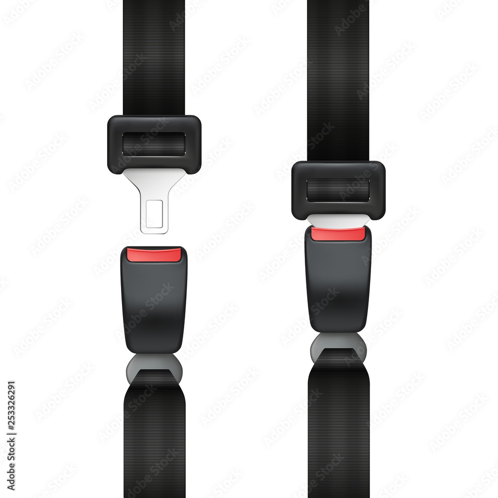 Vector realistic group of open and closed seat belt isolated on white background - safe transportation Vector realistic group of open and closed seat belt isolated on white background - safe transportation