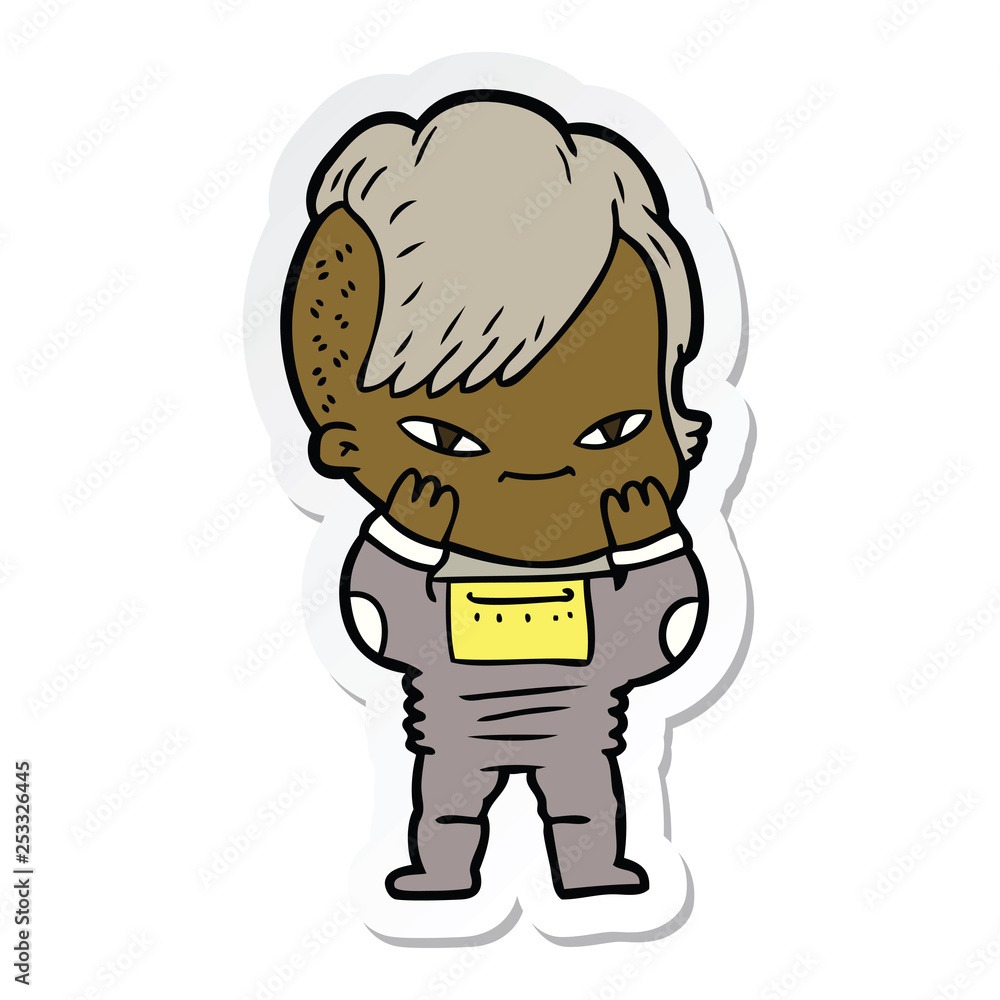 sticker of a cute cartoon girl with hipster haircut sticker of a cute cartoon girl with hipster haircut