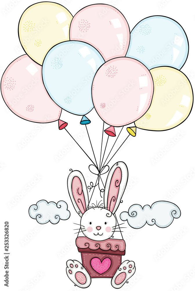 Cute bunny flying with balloons Cute bunny flying with balloons