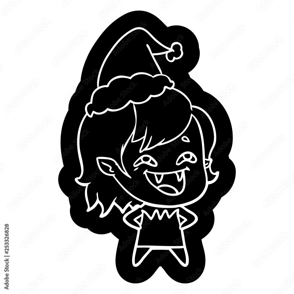 cartoon icon of a laughing vampire girl wearing santa hat cartoon icon of a laughing vampire girl wearing santa hat