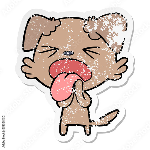distressed sticker of a cartoon disgusted dog