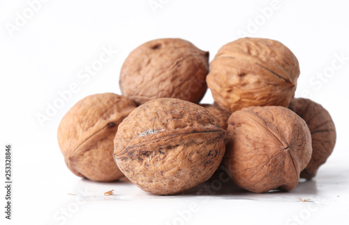 Walnuts isolated on white background.