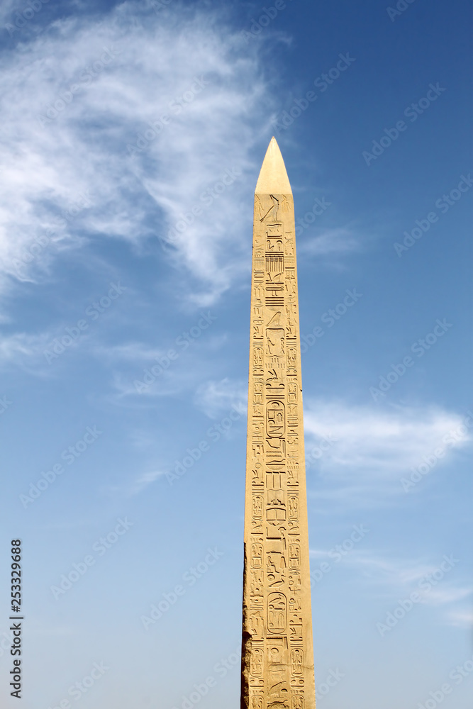 Ancient Obelisk with hieroglyphs at Karnak Temple, Luxor, Egypt