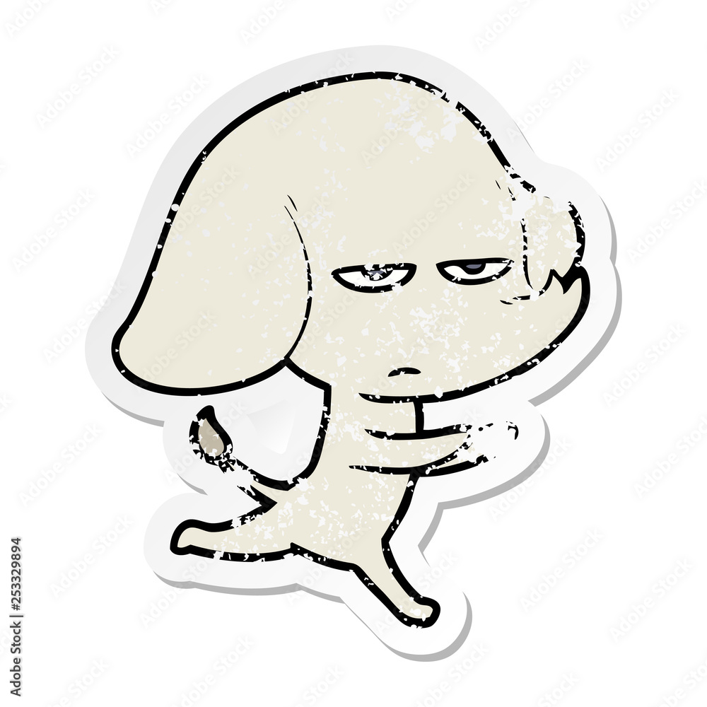 distressed sticker of a annoyed cartoon elephant distressed sticker of a annoyed cartoon elephant