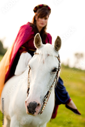 Medieval Princess Riding a White Horse