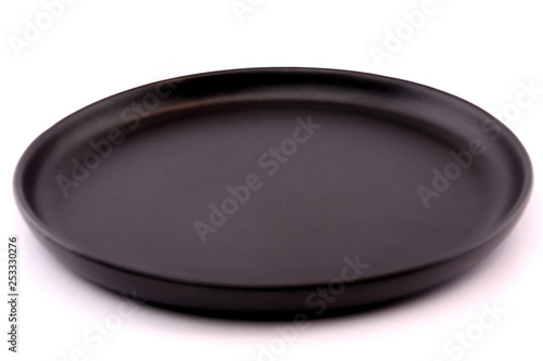 Top view of empty plate on white background.