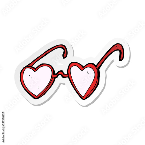 sticker of a cartoon heart glasses
