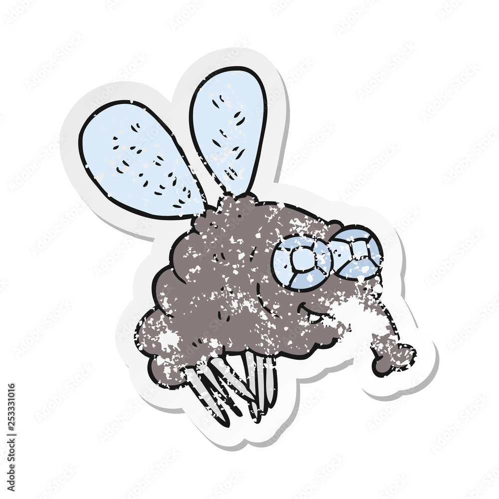 retro distressed sticker of a cartoon fly retro distressed sticker of a cartoon fly