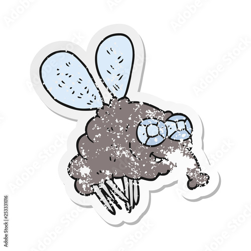 retro distressed sticker of a cartoon fly