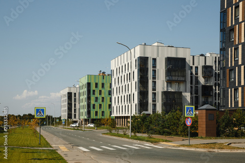 Innopolis, Russia - August 30 , 2018: New modern apartment buildings under construction with cranes. Innopolis - innovative city in Tatarstan