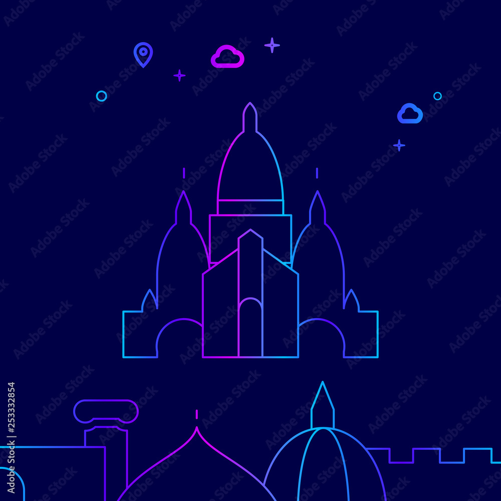 Basilica of the Sacred Heart of Paris Vector Line Icon, Illustration on a Dark Blue Background. Related Bottom Border Basilica of the Sacred Heart of Paris Vector Line Icon, Illustration on a Dark Blue Background. Related Bottom Border