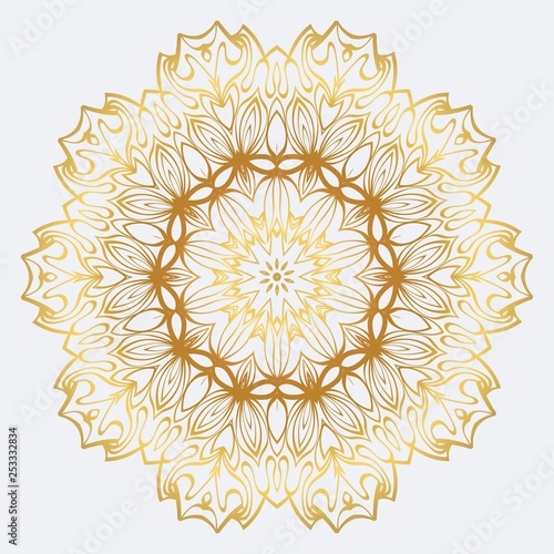 Modern Decorative Floral Mandala. Decorative Cicle Ornament. Floral Design. Vector Illustration. Can Be Used For Textile, Greeting Card, Coloring Book, Phone Case Print. Gold color