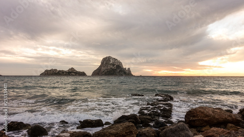 A beautiful sunset on the island of Es Vedra, Ibiza