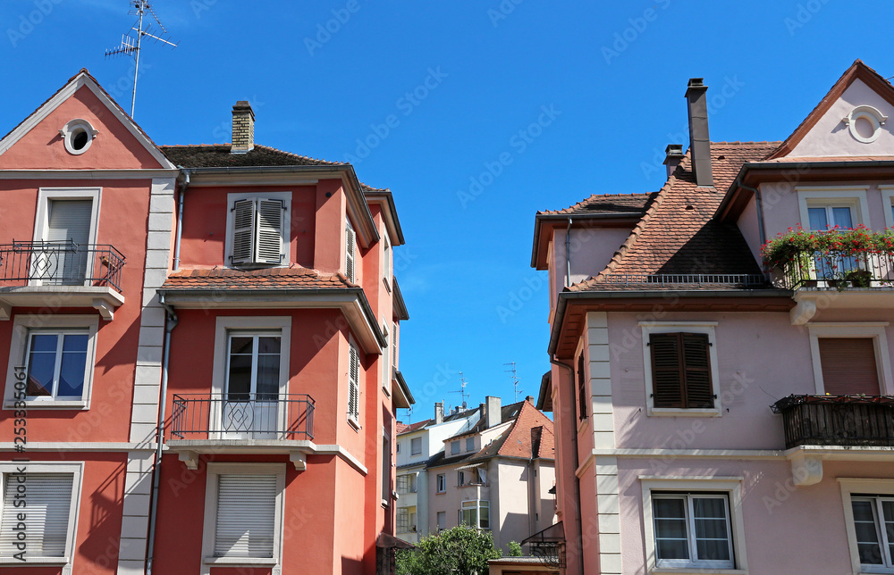 small historical apartment buildings in Strasbourg - France